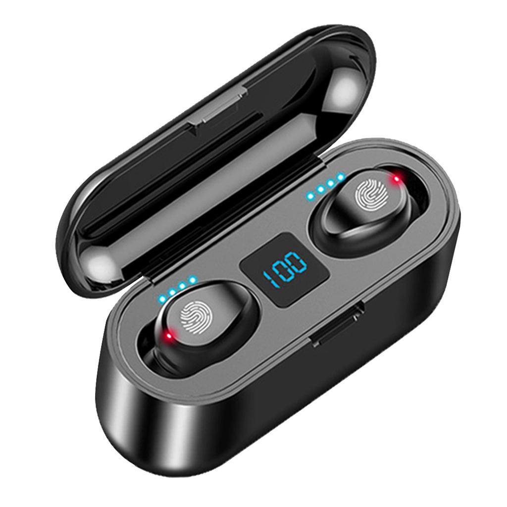 F9 Bluetooth 5.0 Headset TWS Wireless Earphones 1200mAh black