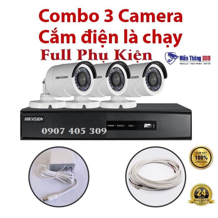 Bộ Camera Quan Sát Hikvision Full HD 1080P - Đầy Đủ Phụ Kiện Lắp Đặt- Cắm Điện Là Chạy - Hàng chính hãng