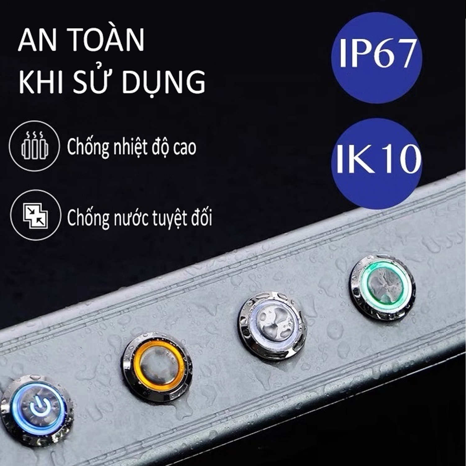 Công tắc nhấn giữ tự khóa có đèn LED 16mm (Điện áp 12V, 24V, 110-220V), Chất liệu INOX, Chống ngấm nước