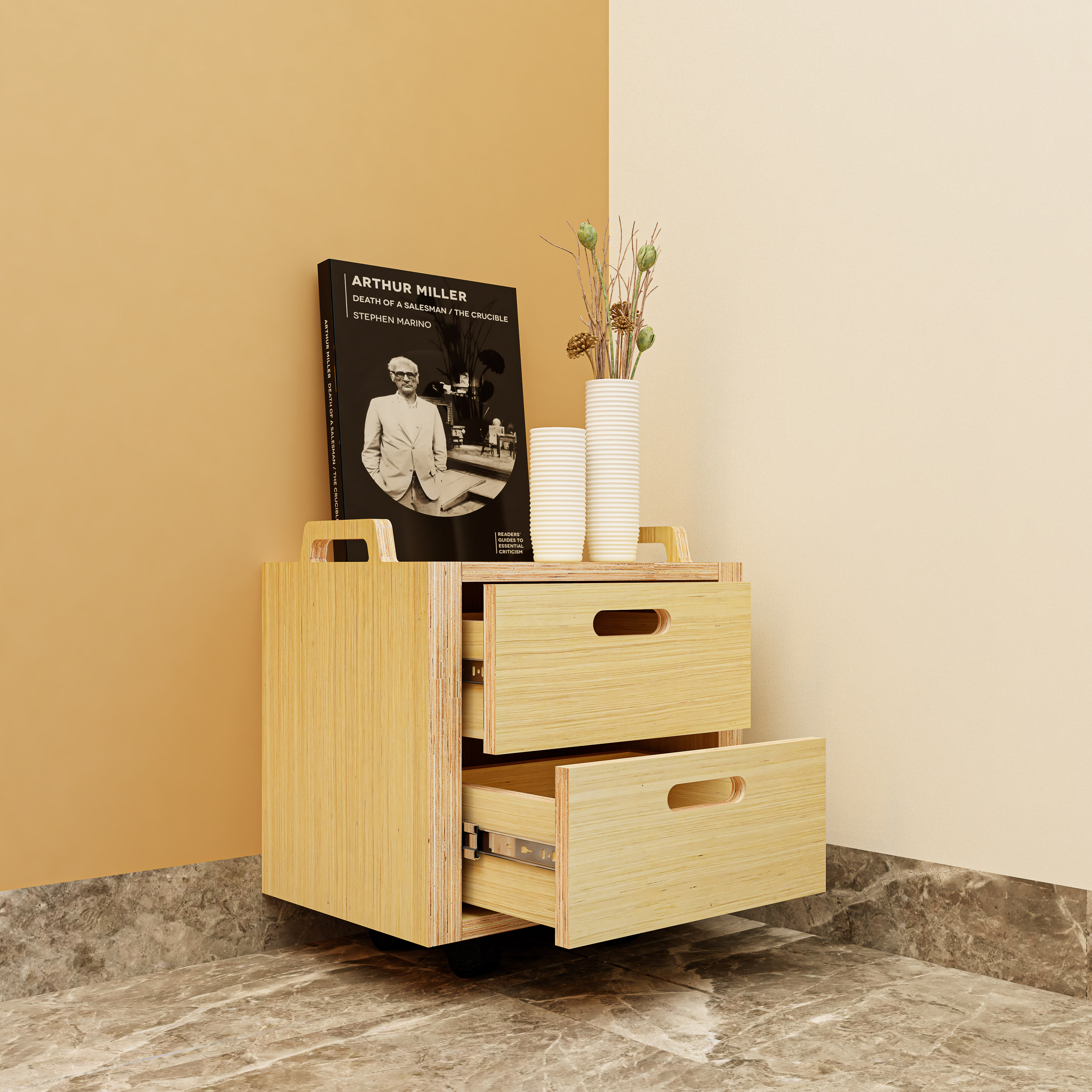 HAPPY FURNITURE , Gỗ tự nhiên , Thùng lưu trữ 2 ngăn kéo gỗ Plywood - GAMOR , TLT_032 , 40cm x 30cm x 44cm DxRxC
