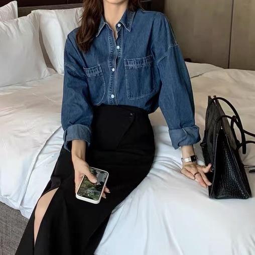 Áo jean dài tay phong cách, áo jean hai màu nổi bật A2
