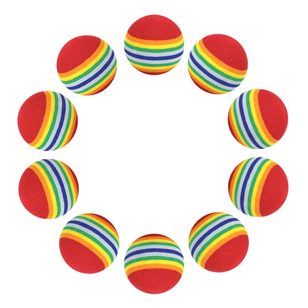 10Pcs EVA Foam Golf Balls Rainbow Stripe Swing Practice Training Aids Sports