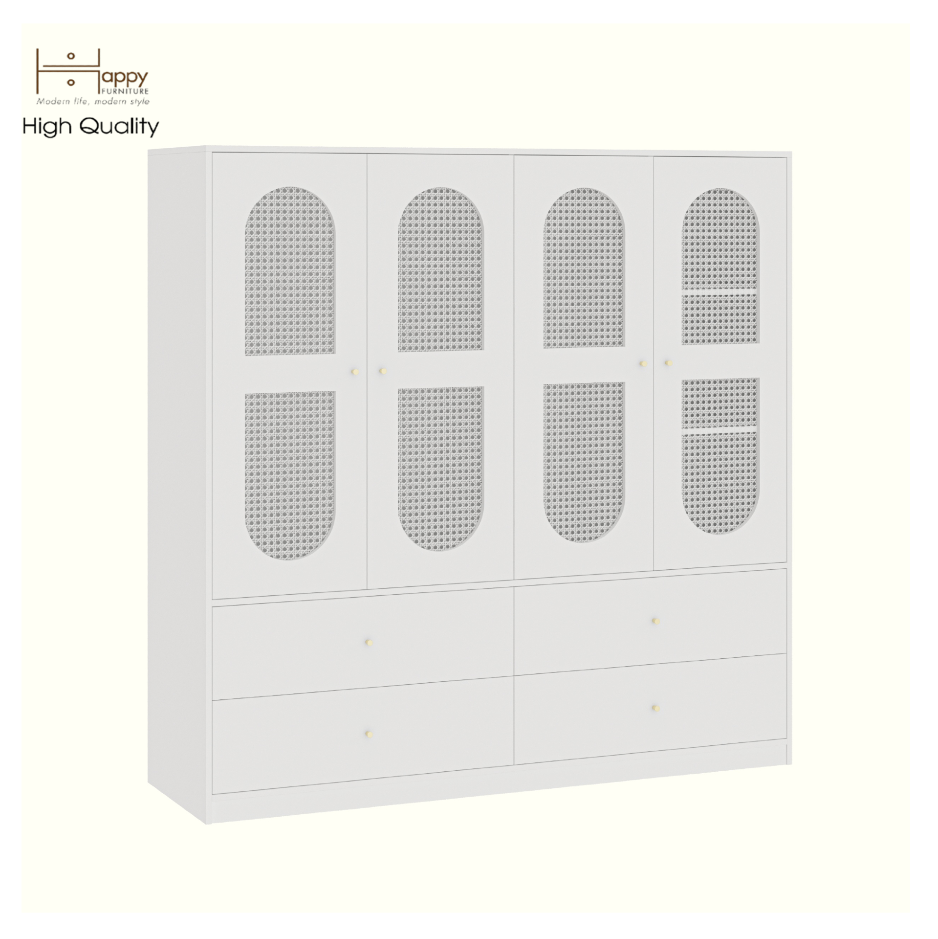 HAPPY FURNITURE , Tủ quần áo 4 cửa mở 4 ngăn kéo - MAY , TCM_250 , 180cm x 54cm x 180cm DxRxC