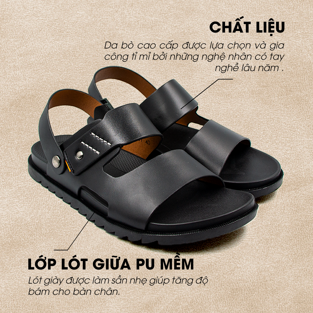 Sandal Tomoyo Da Bò Thật Đế Rãnh Chống Trượt TMS301