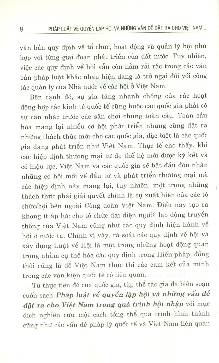 Pháp Luật Về Quyền Lập Hội Và Những Vấn Đề Đặt Ra Cho Việt Nam Trong Quá Trình Hội Nhập (Sách chuyên khảo)