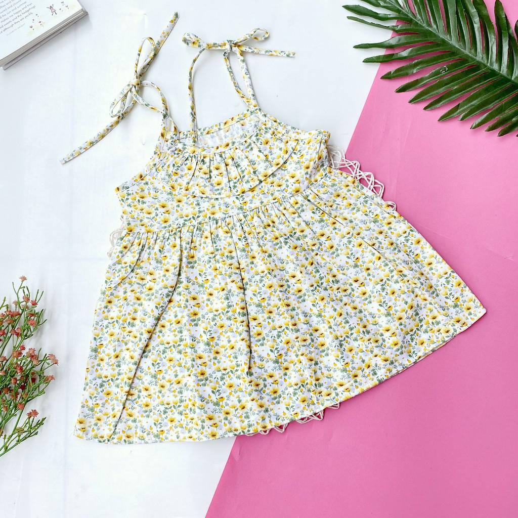Đầm váy 2 dây vải thô cotton Hàn cho Bé Gái 8-14kg