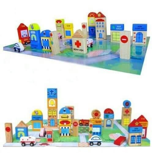 Combo đồ chơi mô hình thành phố tương lai và xe container