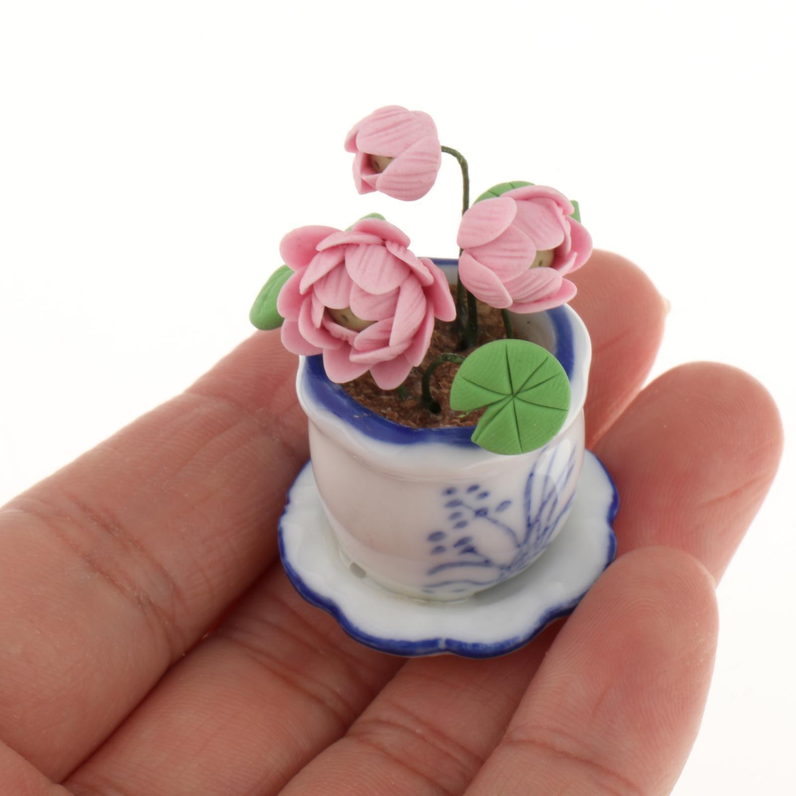 1:12 Plant Pot Bonsai Model Miniature Lotus Plant Scenes Tiny Greenery Ornaments for Architectural DIY Projects DIY Scenery