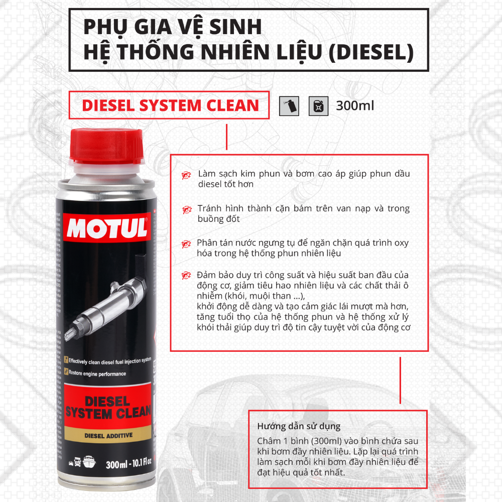 Phụ gia vệ sinh hệ thống nhiên liệu xe ô tô (Dầu) - DIESEL SYSTEM CLEAN 300ml