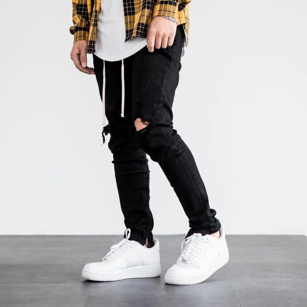 Quần Jean Đen Nam Zipper Streetwear Cao Cấp Màu Đen Trơn - Form Slimfit - Có Zip Jean Thun Co Giãn