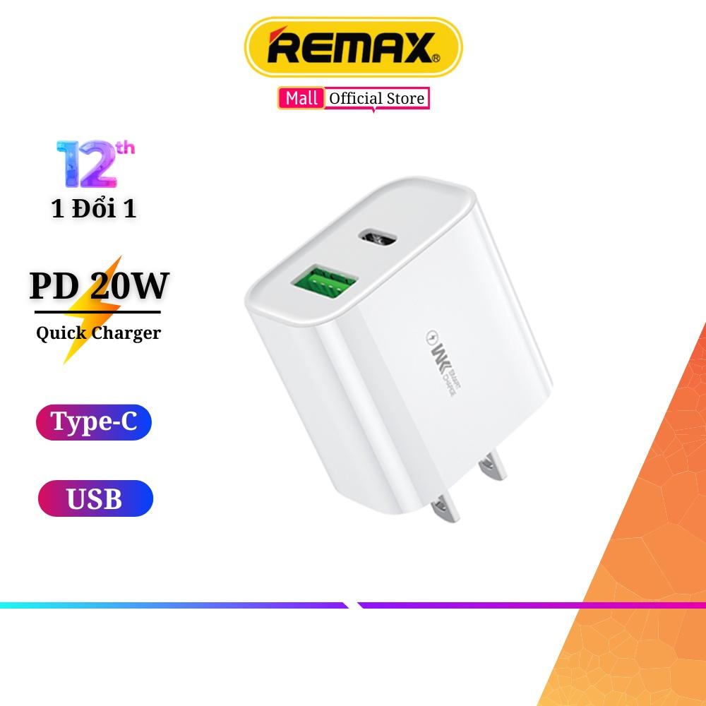 Củ sạc nhanh 20W Remax WP-U53 2 cổng sạc usb, type-c cho ip, android Hàng Chính Hãng Remax