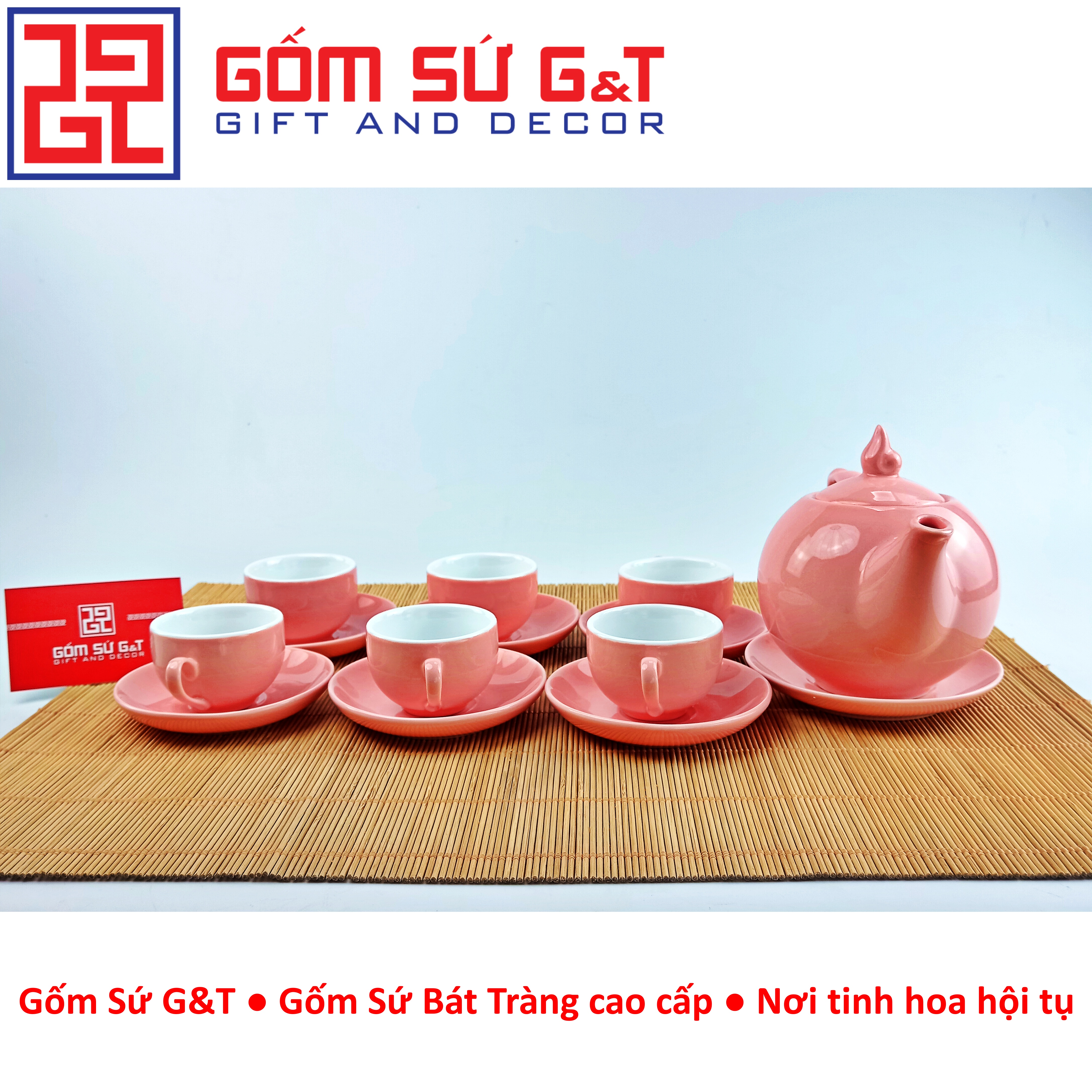 Bộ trà chóp lửa màu hồng Gốm Sứ G&amp;T