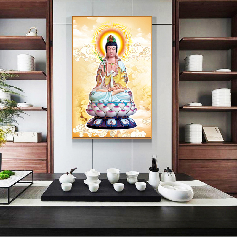 Tranh thêu chữ thập Phật quan âm D01662, kích thước 40 x 60 cm