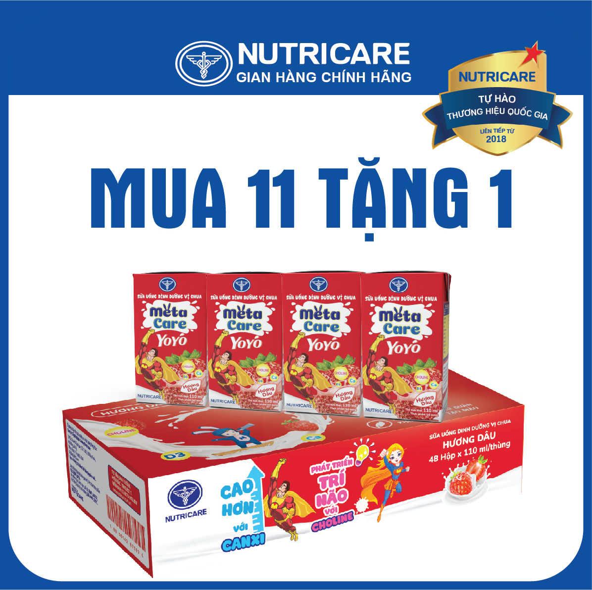 [Mua 11 lốc tặng 1] Sữa nước Nutricare MetaCare Yoyo vị chua hương dâu (110ml)