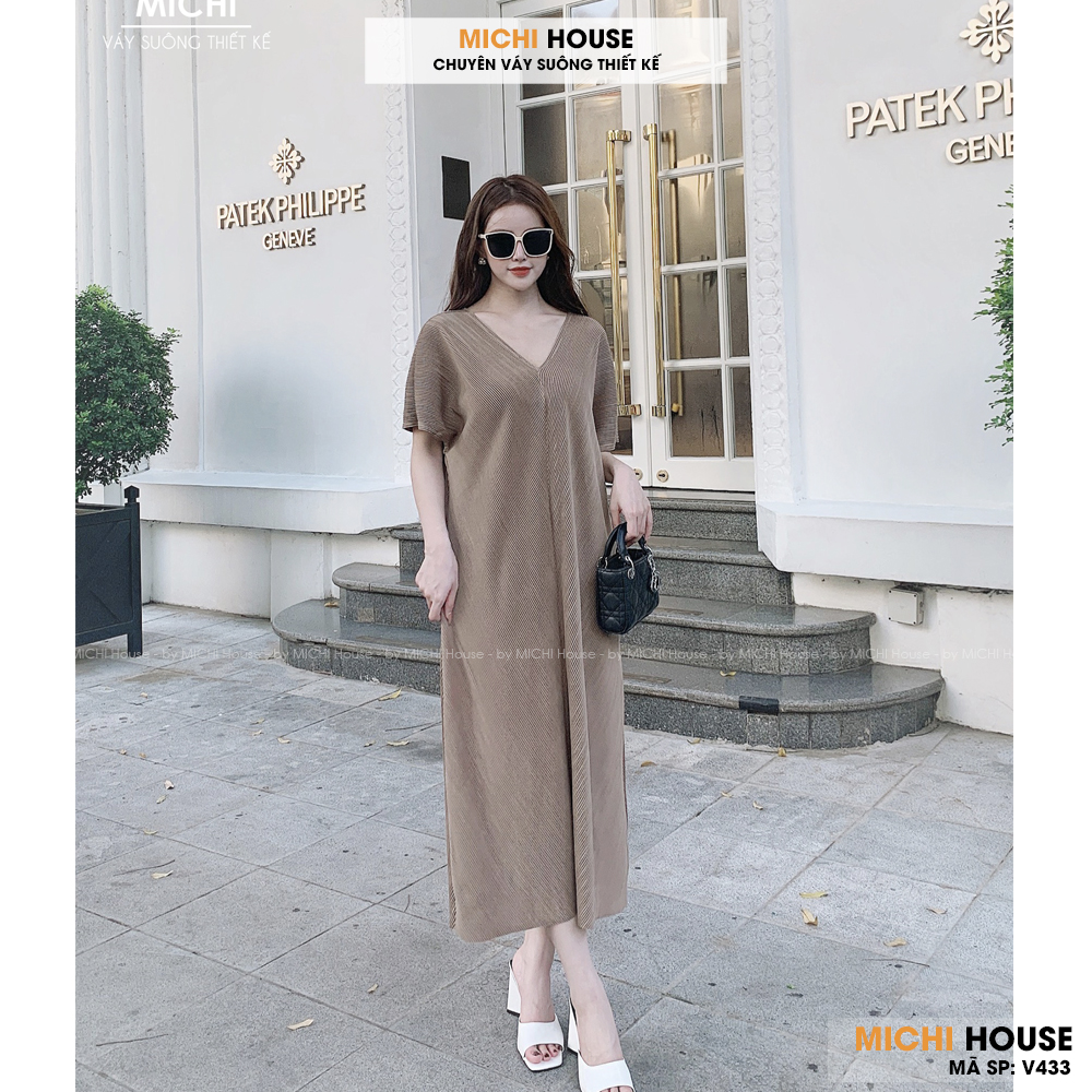 Đầm Dự Tiệc Dáng Suông Dài MICHI House Váy Xuông Đi Tiệc Sang Trọng Dài Qua Gối Bigsize Co Dãn Che Khuyết Điểm Tốt V433
