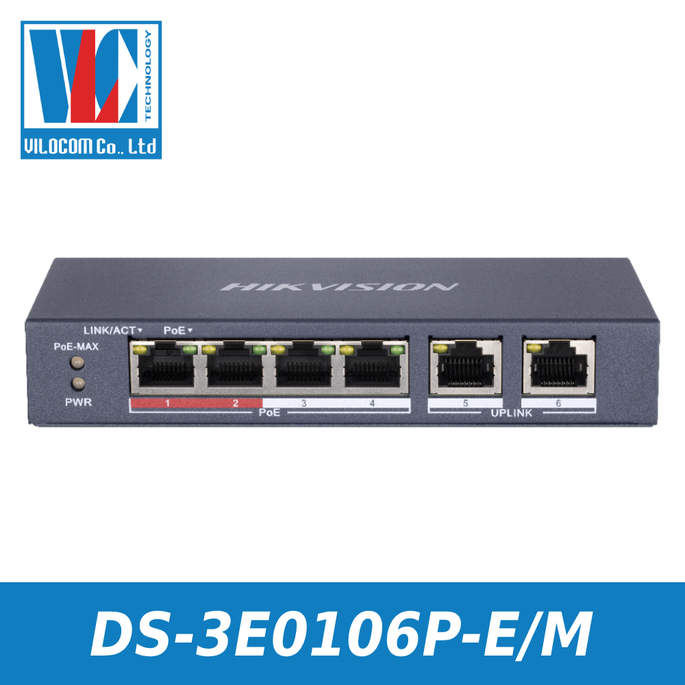 Switch 4-port 10/100Mbps Unmanaged PoE HIKVISION DS-3E0106P-E/M - Hàng Chính Hãng