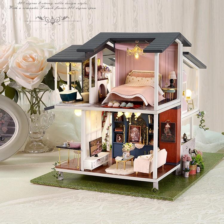 Mô hình nhà DIY Doll House Monet Garden Kèm Mica Chống bụi, Bộ dụng cụ và Hộp nhạc