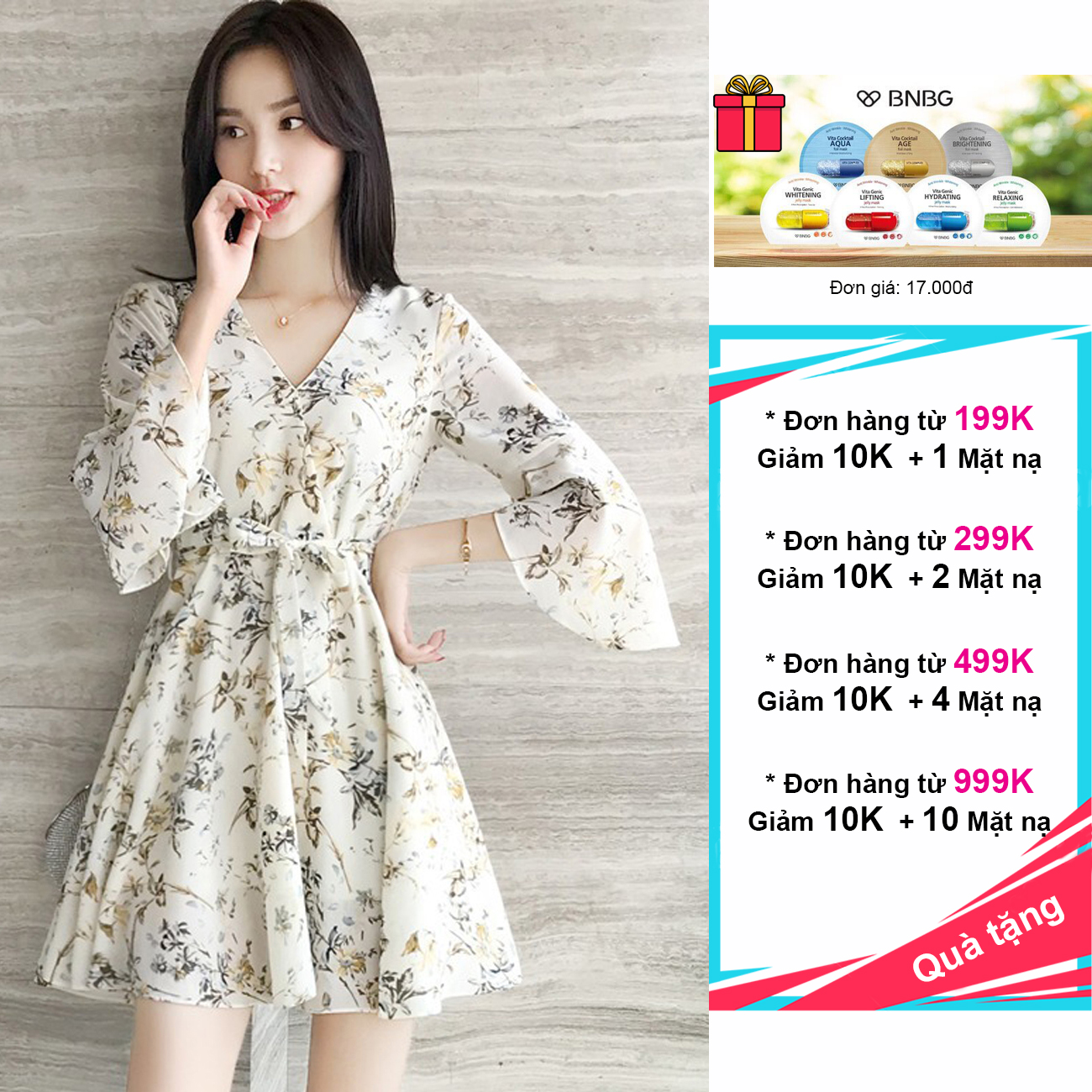Váy đầm voan thời trang Hàn Quốc dáng ngắn thắt eo trẻ trung dự tiệc, dạo phố