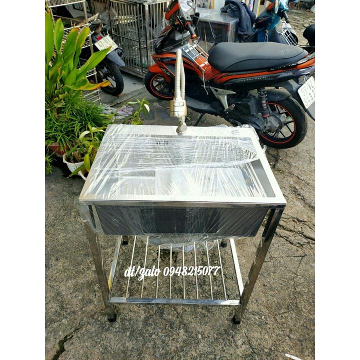 CHẬU RỬA CHÉN INOX ĐÚC 304 - 1 HỘC CÓ CHÂN KT 60x45x78 DxRxC