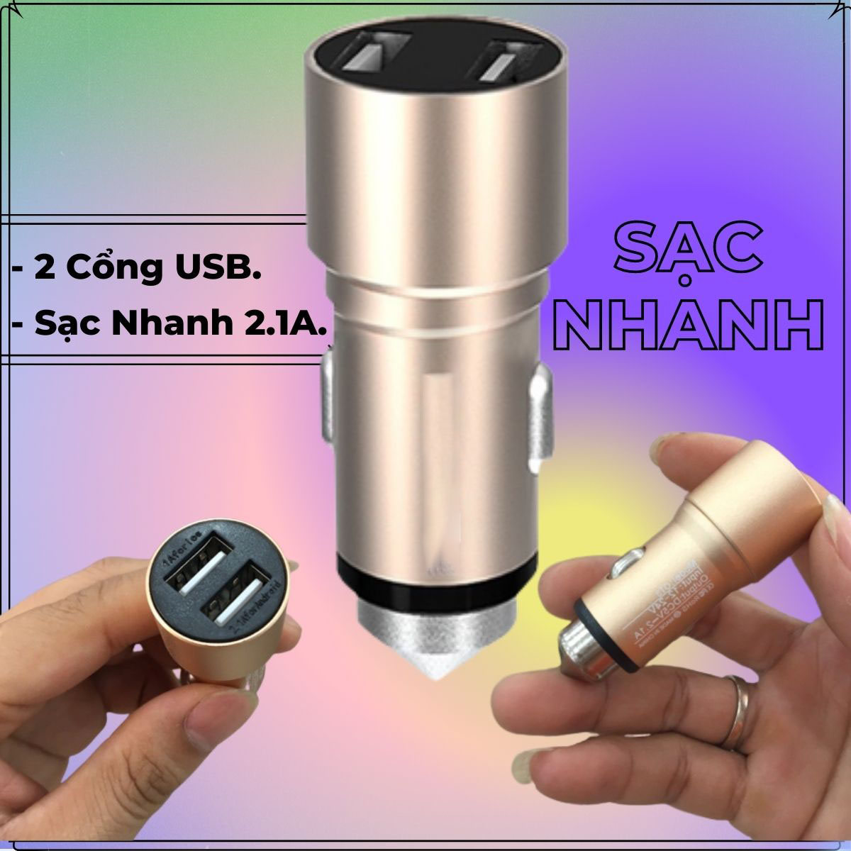 Tẩu Sạc Nhanh Cho Xe Hơi, Trang Bị 2 Cổng USB 2.1A, Cùng Công Nghệ Mới Tăng Tốc Độ Sạc Lên Rất Nhiều  - Mã AK