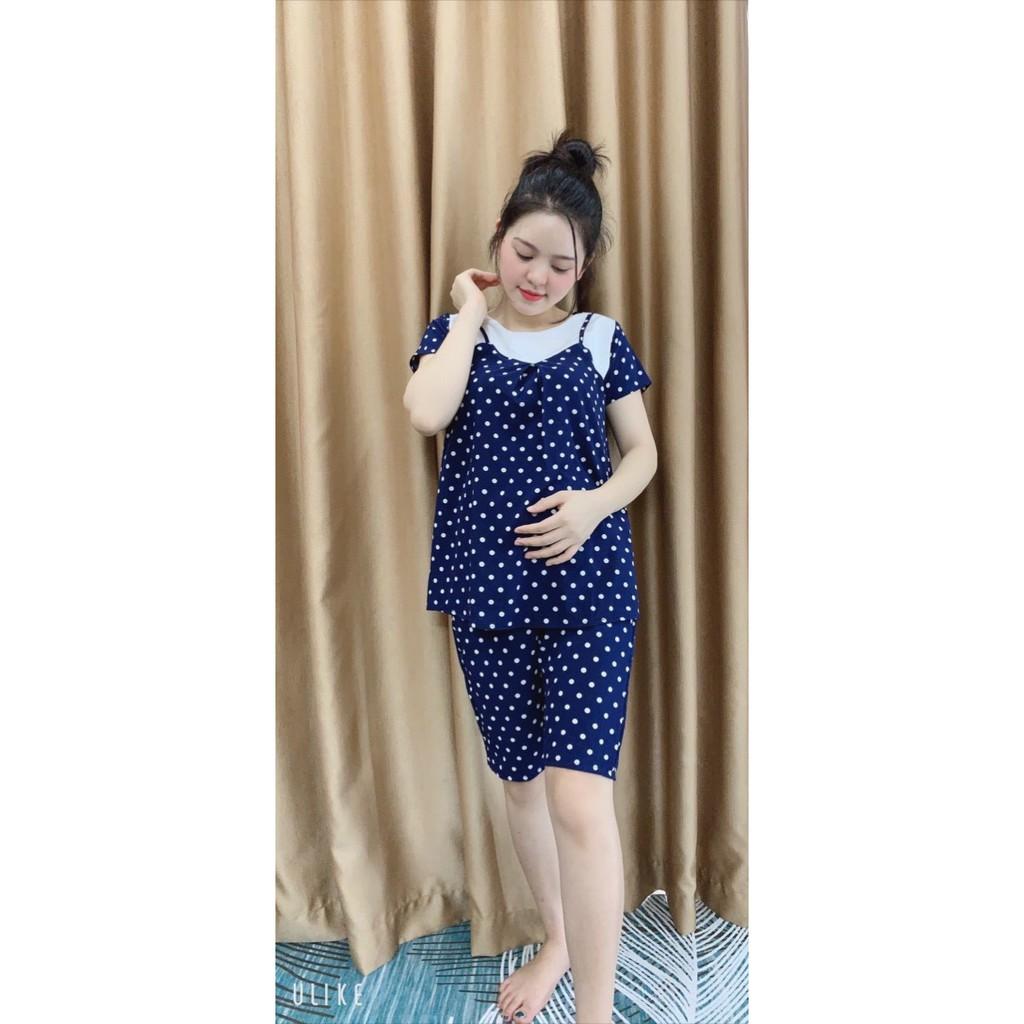 Bộ đồ bầu đùi lửng, chất lụa hàn mềm mát cho bà bầu mặc nhà mùa hè