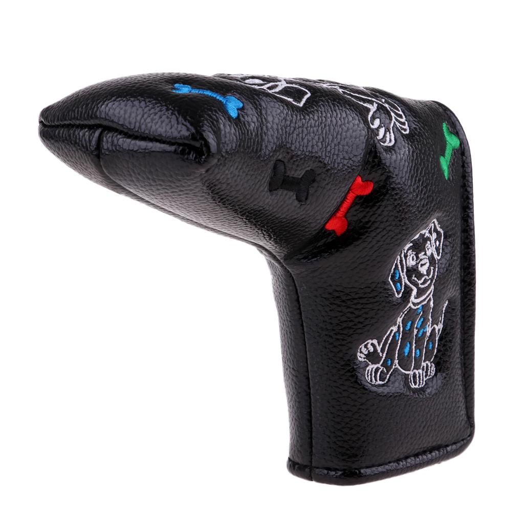 2xWaterproof PU Leather Golf Blade Putter Head Cover Protector Black Dog