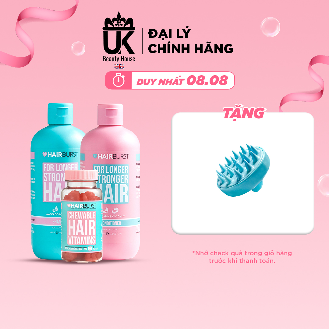 Combo set gội xả Hairburst 350ml/chai + Kẹo dẻo kích thích mọc tóc, chắc khỏe Chewable Hairbust 60 viên