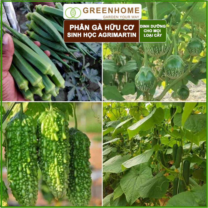 Phân gà Agrimartin, bao 1kg, viên nén, hữu cơ sinh học bón rau sạch, cây ăn quả, hoa hồng |Greenhome