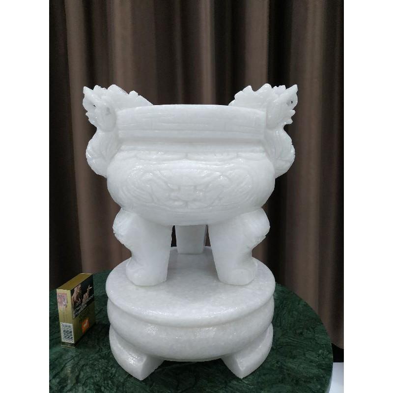 Lư hương đá trắng cao 35cm