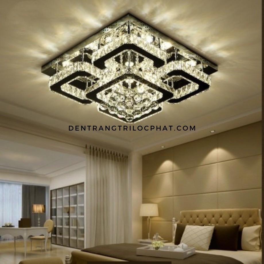 Đèn trần, đèn ốp trần mâm pha lê hiện đại sáng trọng trang trí phòng khách 3 chế độ ánh sáng kèm khiển