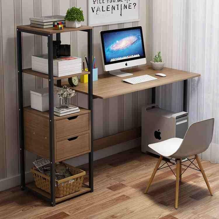 Bàn làm việc liền kệ sách có ngăn kéo dài 105cm D-Table ( Chất liệu gỗ nguyên tấm MDF chống trầy xước mặt bàn, chống ẩm)