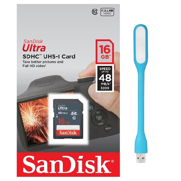 Thẻ Nhớ SD SanDisk Ultra Class 10 16GB - 48MB/s - Hàng Chính Hãng + Tặng đèn Led