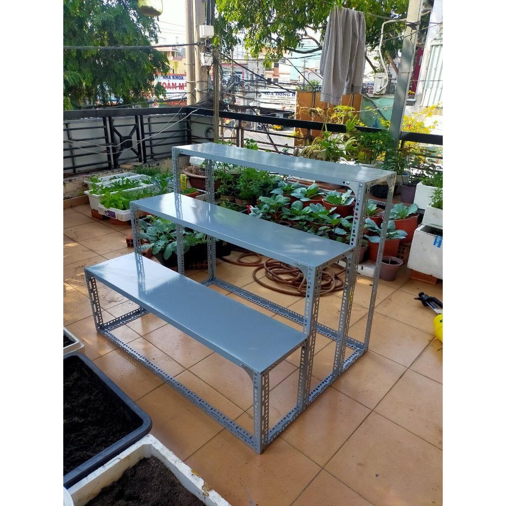 Kệ bậc thang 3 tầng sắt v lỗ sắt V4,kệ sắt mâm v lỗ 3 tầng đa năng,kệ bậc thang nhiều kích thước