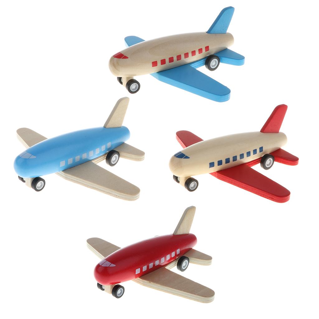 Guangquanstrade 4 Gỗ Mini Dây Kéo Sau Lưng Máy Bay Ma Sát Đồ Chơi Dành Cho Trẻ Em Quà Tặng