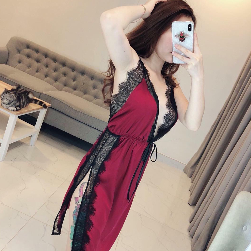 Váy ngủ lụa chéo lưng phối ren sexy gợi cảm Q04 - Đồ ngủ nữ - Váy ngủ nữ - Váy ngủ hai dây - Đồ ngủ mạc nhà