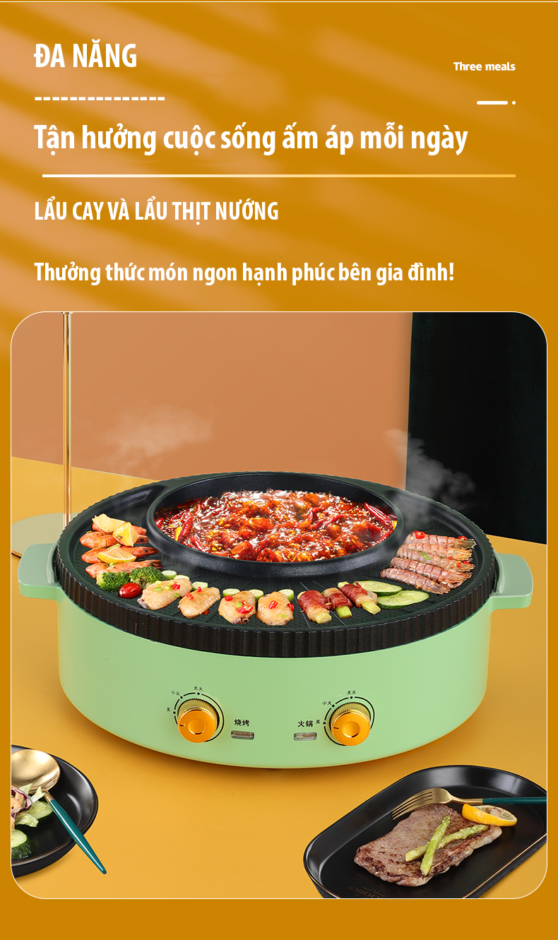 Bếp Lẩu 2 in1 Nhật Nguyệt, Bếp Lẩu điện Nướng Đa Năng Hàng nội địa cao cấp