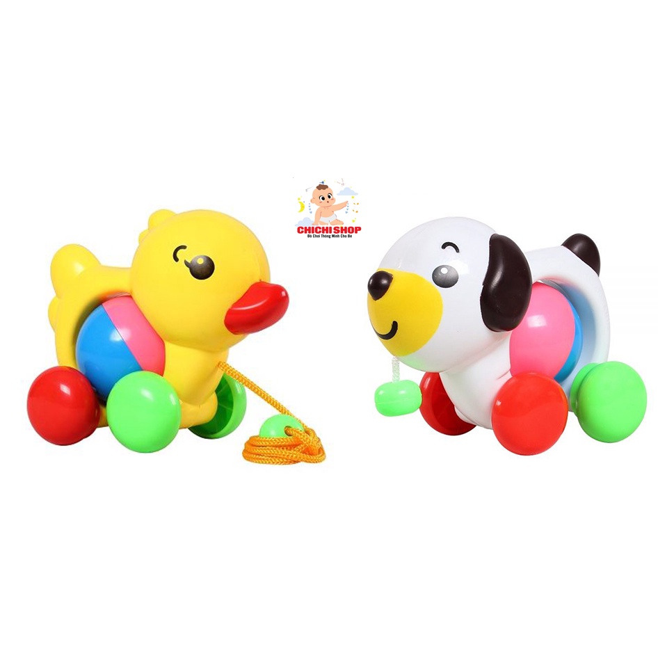 Bộ Đôi Đồ Chơi Xúc Xắc Thú Cưng Cún Ngố - Vịt Tồ Dễ Thương Có Dây Kéo Tiện Lợi Bằng Nhựa An Toàn Cho Bé