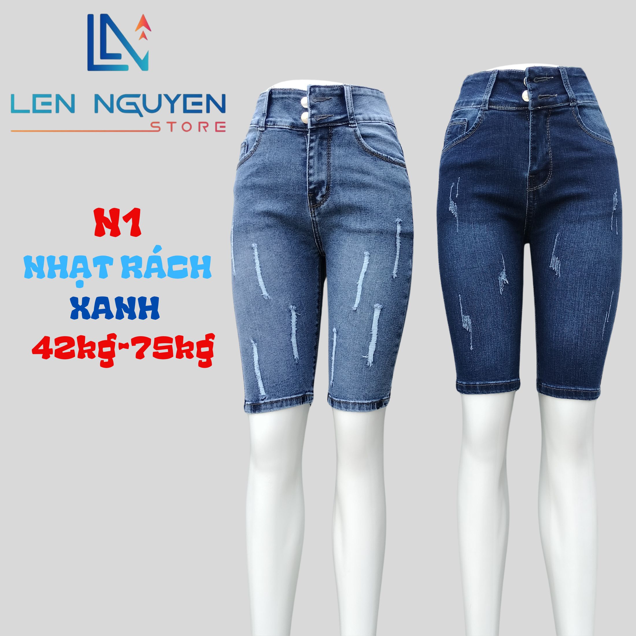 N1_5 tất kiểu nút lai Co Giãn Thiết Kế Dễ Thương Quần bò Nữ Lưng Cao  Cho 43KG- 76KG Women Pants