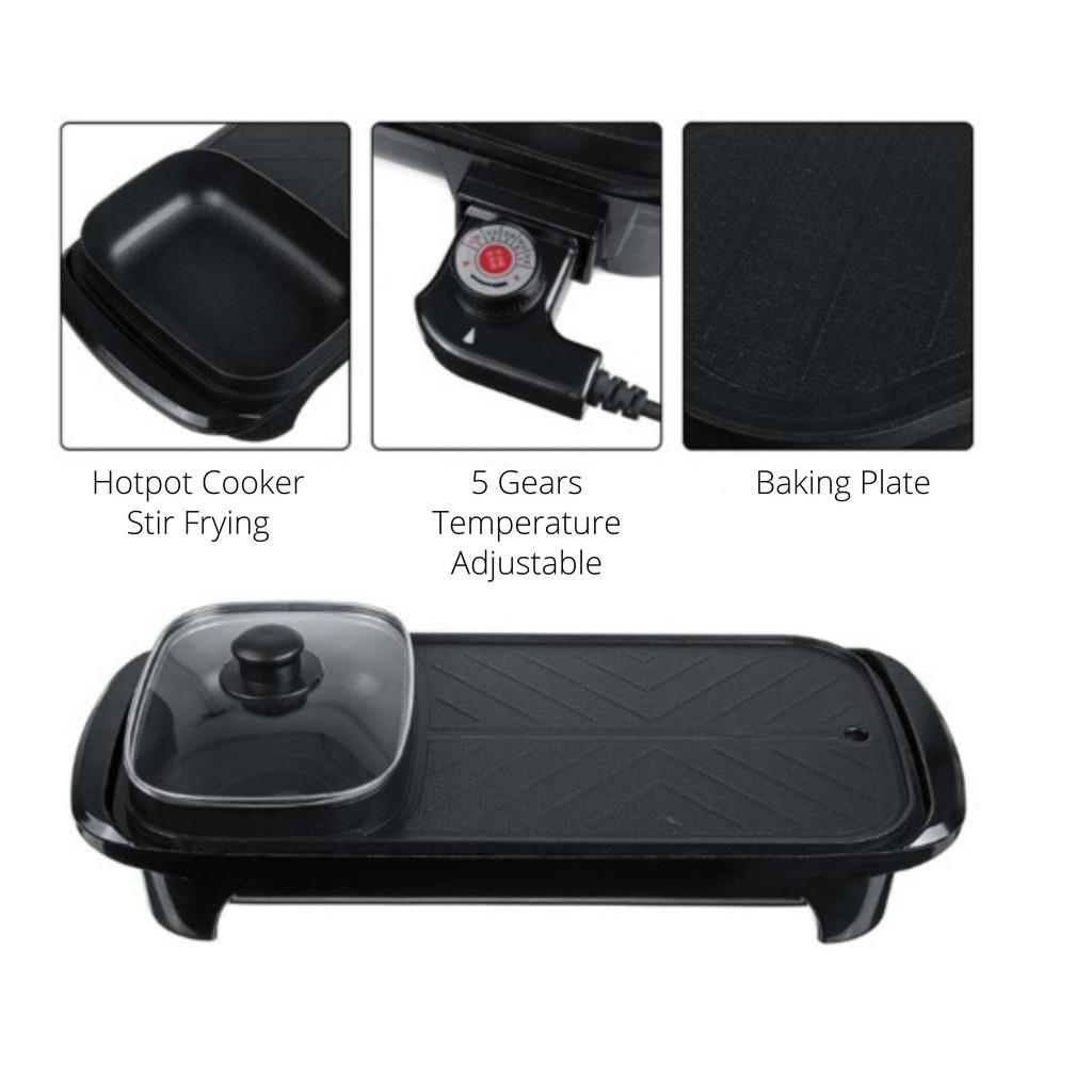 Bếp Lẩu Nướng 2 Trong 1 Chữ Nhật POT-159 1300W, Bếp Lẩu Nướng Không Khói BBQ Hàn Quốc - BẢO HÀNH 12 THÁNG
