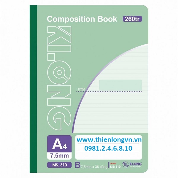 Sổ may dán gáy A4 - 260 trang; Klong 310 bìa xanh lá