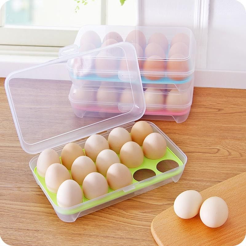 Hộp nhựa đựng trứng trong suốt 15 ô có nắp đậy HT178 - Giao Ngẫu Nhiên