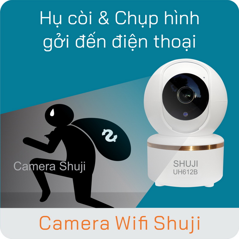 Camera Wifi không dây SHUJI UH612B - Xoay 360 độ - Báo động khi có trộm - Đàm thoại 2 chiều - Hàng chính hãng, Nhập khẩu chính thức bởi Cty TNHH Shuji (Việt Nam)