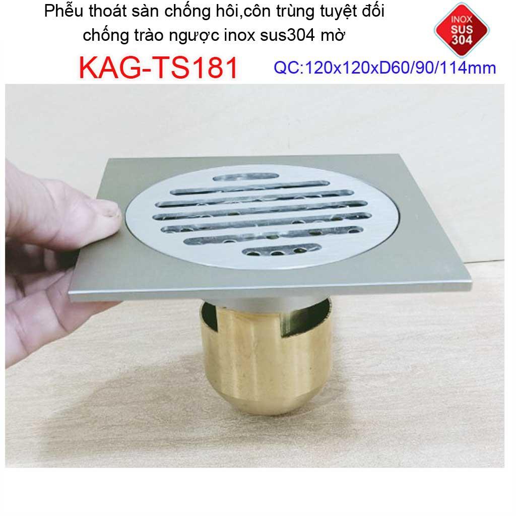 Phễu thoát sàn chống mùi hôi Inox 304 mờ, phễu thoát nước chống trào ngược, ga thoát sàn Roca KAG-TS181-TS68