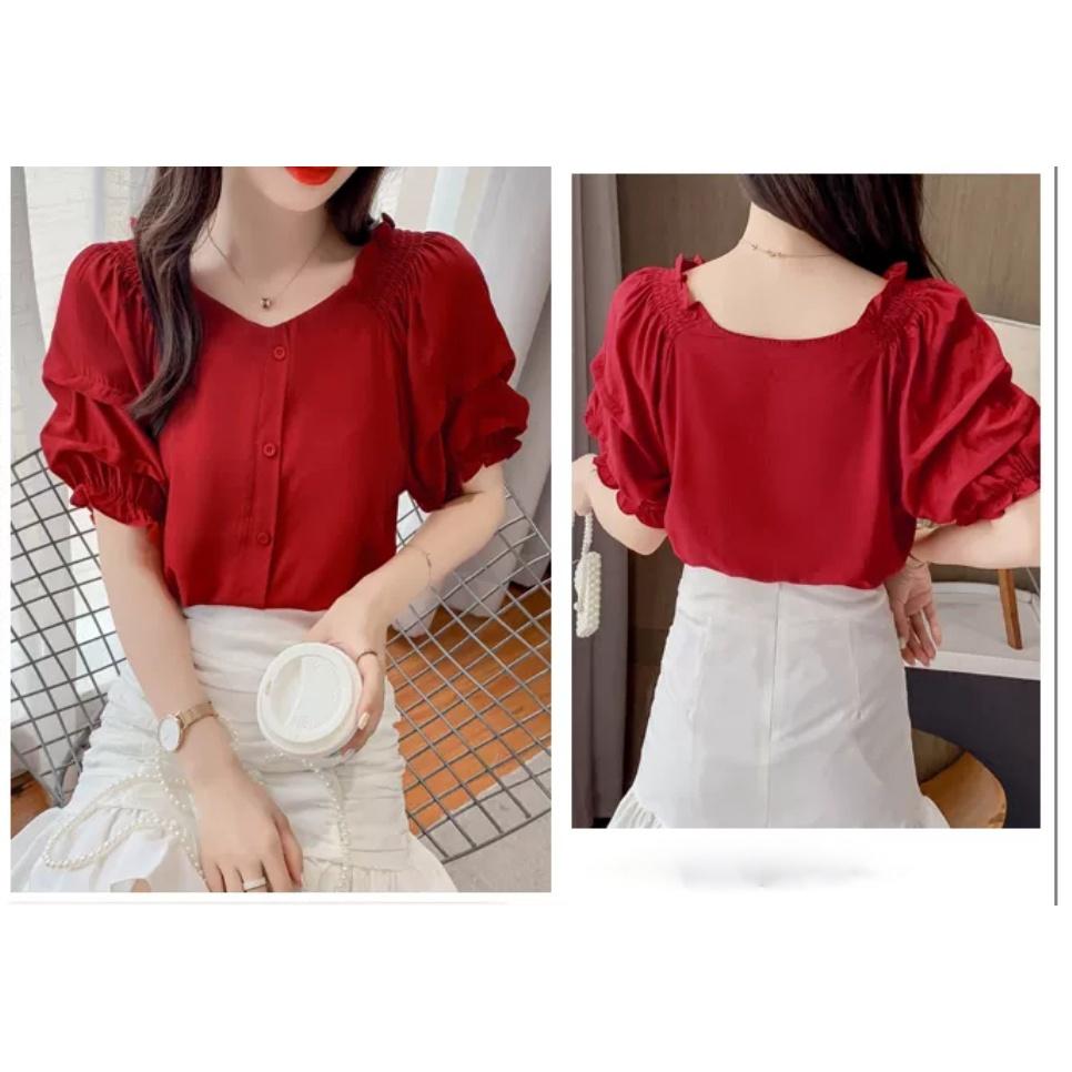 Áo Kiểu Tay Peplum Cách Điệu Phong cách Hàn Quốc