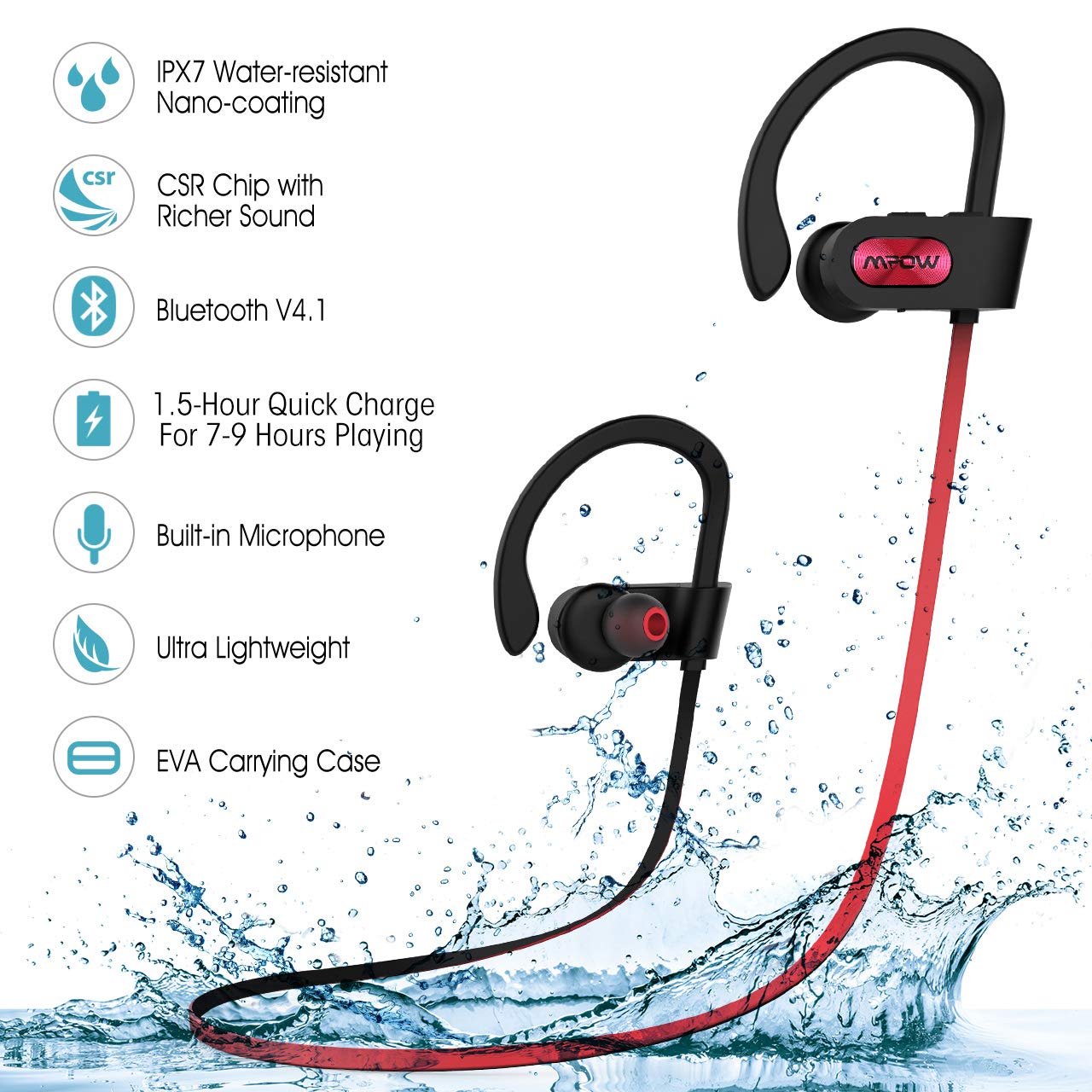 Tai Nghe Headphone Earbub Chống Nước IPX7 MPOW Bluetooth Đàm Thoại Cao Cấp - Hãng Phân Phối Chính Thức