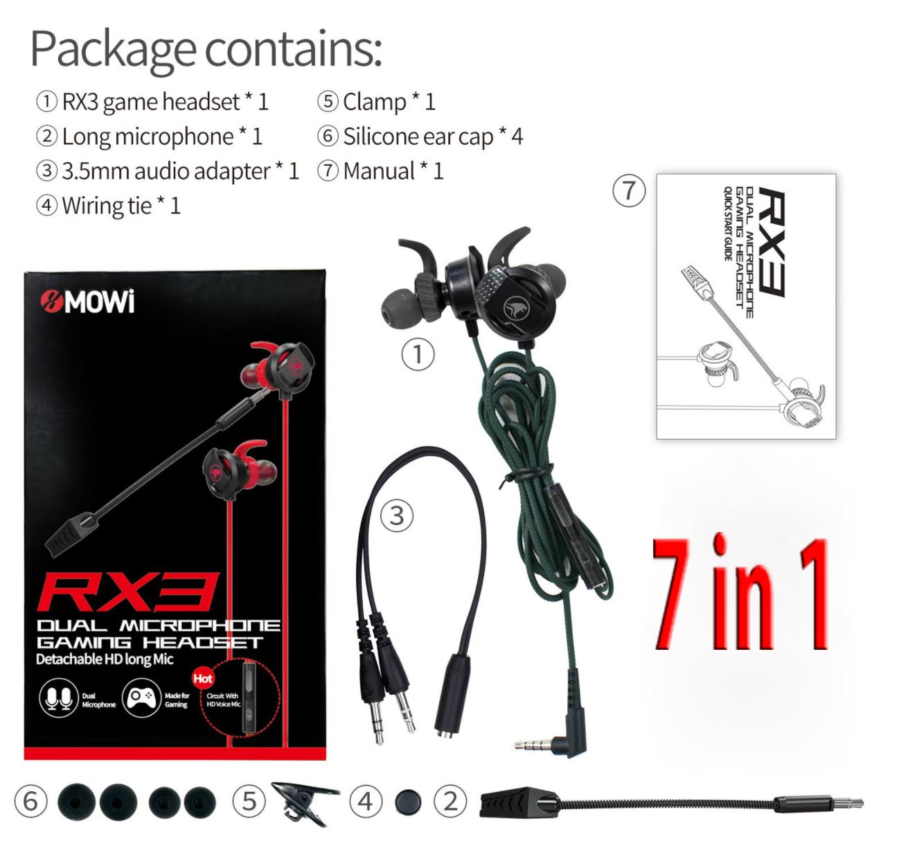 Tai Nghe Gaming Có Mic Rời xMOWI RX1 - Nâng Cấp Dây Dẹt Chống Rối - Super Bass - Dual Mic - Hàng Chính Hãng