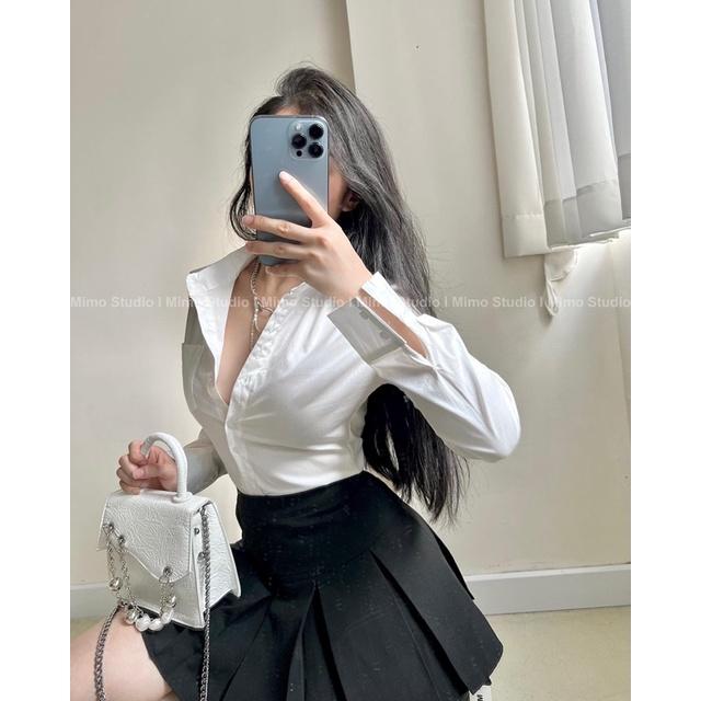 Sơ mi trơn phối túi dáng slimfit