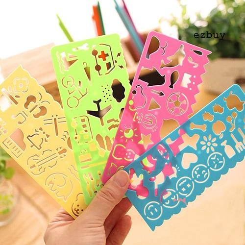 EY-4Pcs Cute Kids Graphics And Symbols Drawing Template Stencil Ruler Stationery