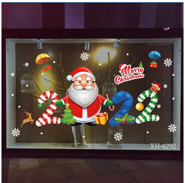 Decal trang trí noel 2022 dây treo noel và người tuyết và tuần lộc