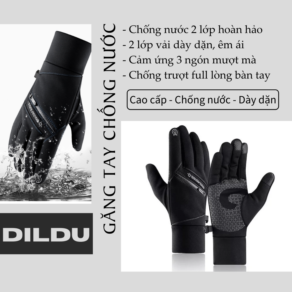 Găng tay không thấm nước Hatsu GLJ DB39 - Cảm ứng mượt mà - 2 lớp dày dặn, êm ái - Hàng cao cấp - Đen